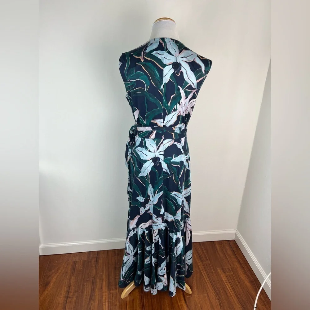 Tory Burch Blue Floral Print Wrap Midi Dress Size S